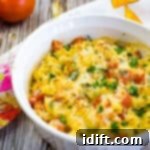 Baked pasta with ricotta and tomatoes in a casserole dish