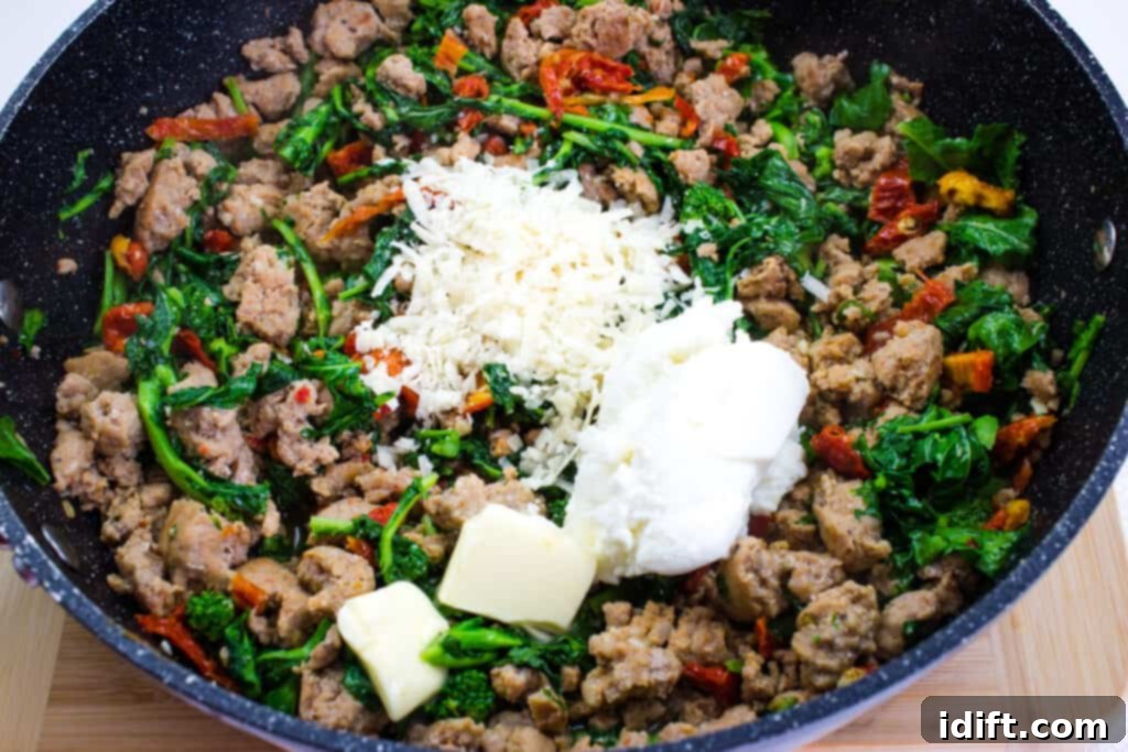 Robust Sausage & Broccoli Rabe Pasta 8 stirring in the ricotta