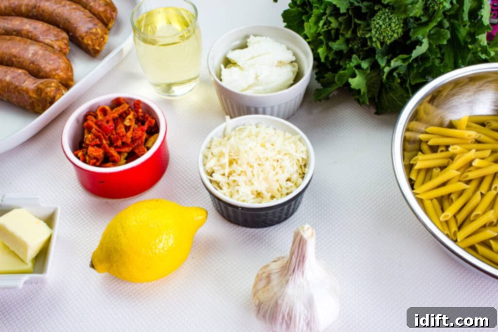 Robust Sausage & Broccoli Rabe Pasta 4 ingredients to make broccoli rabe with sausage pasta