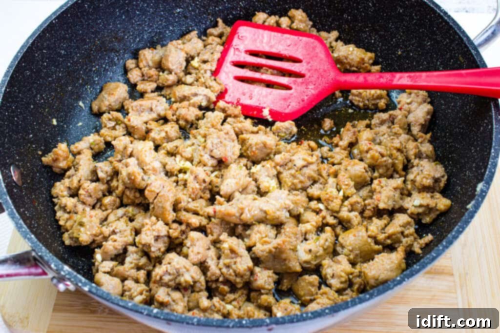 Robust Sausage & Broccoli Rabe Pasta 5 browning the sausage in a large skillet