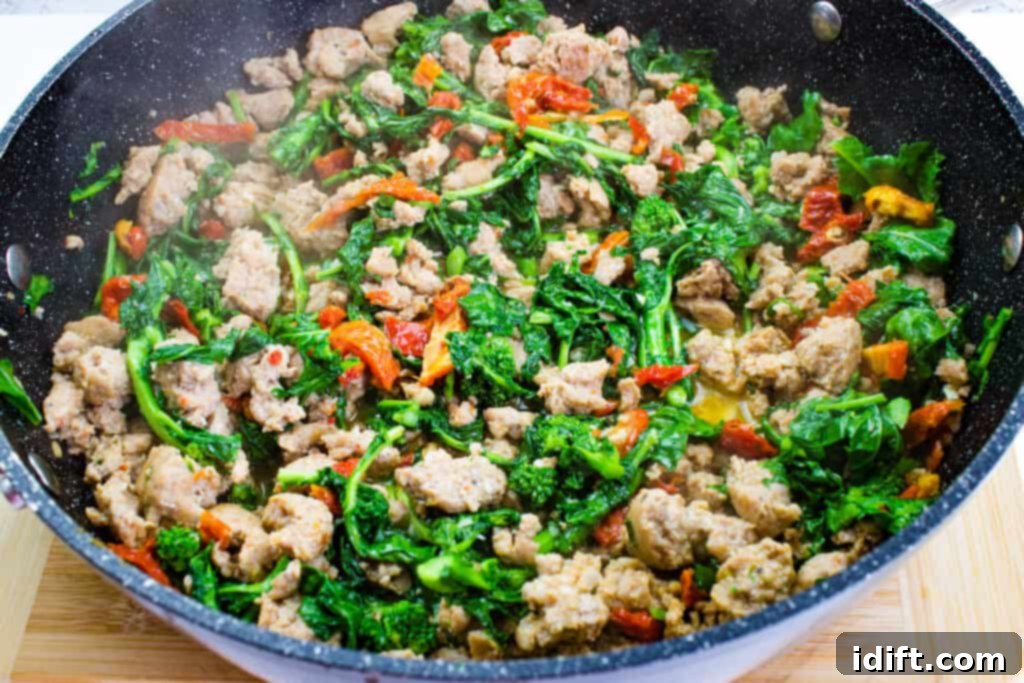 Robust Sausage & Broccoli Rabe Pasta 7 add sundried tomatoes, wine, and garlic