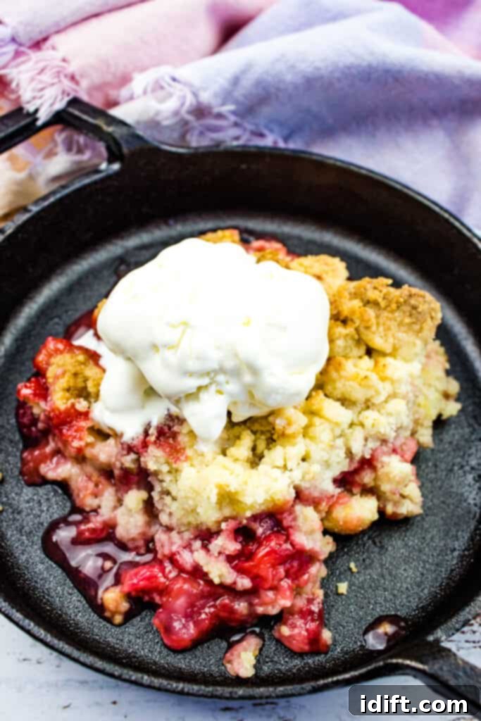 Blissful Strawberry Rhubarb Crumble 2 rhubarb and strawberry crumble, fresh out of the oven with a golden topping