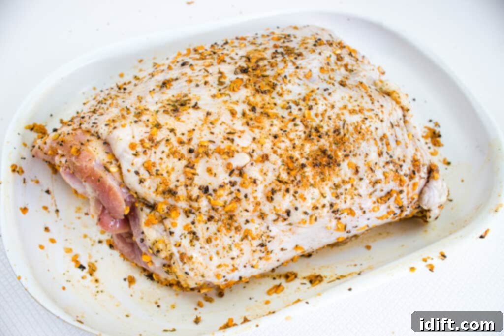 Season liberally with rub.