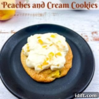 Two soft Peaches and Cream Cookies, featuring a delicate peach hue and creamy texture, arranged on a black plate.