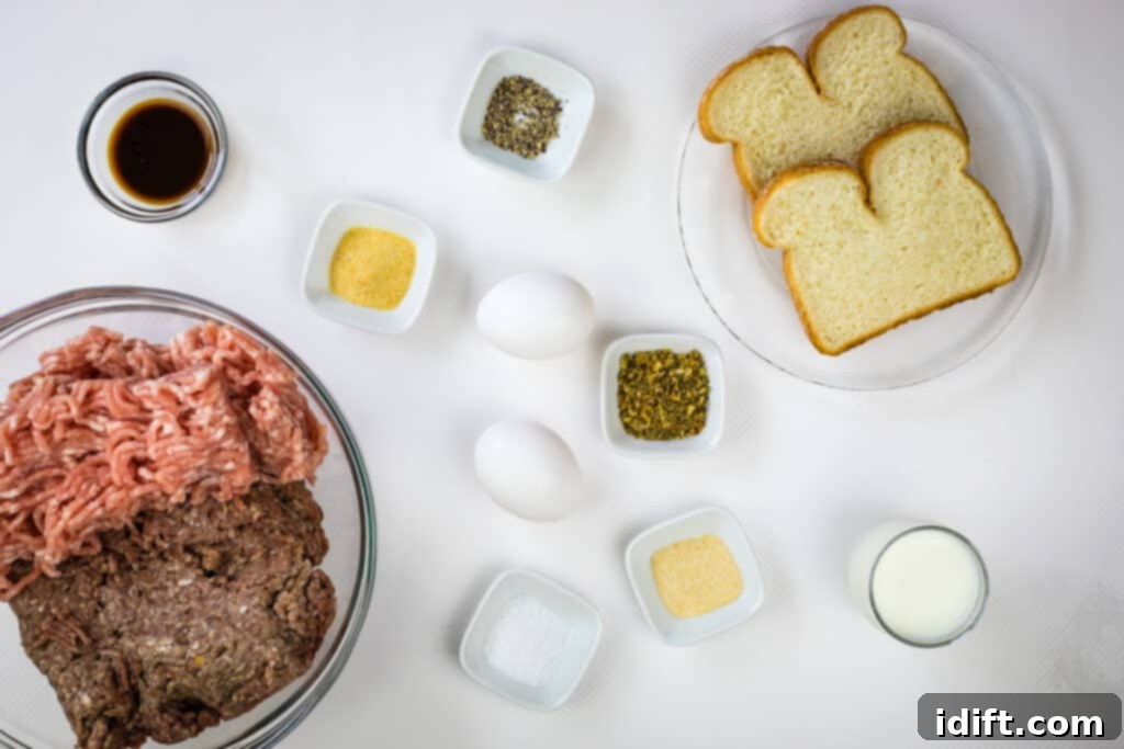 Ingredients for making smoked meatballs laid out on a counter.
