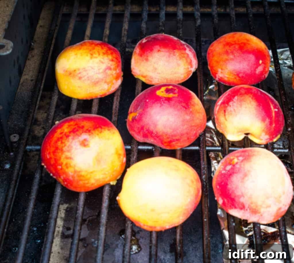 smoking peaches skin-side down