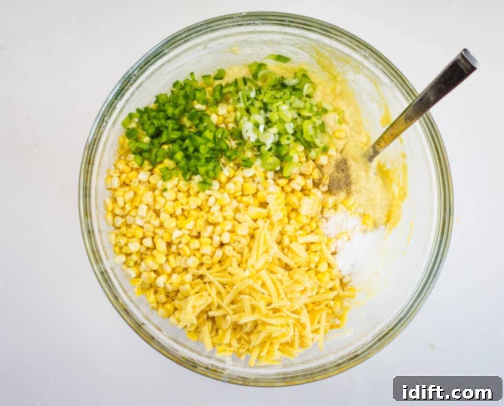 Simple Jalapeno and Applewood Smoked Cheddar Corn Fritters 9 remaining ingredients added