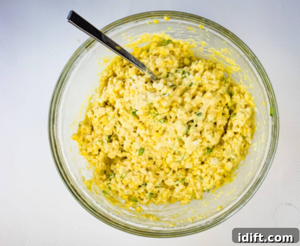 Simple Jalapeno and Applewood Smoked Cheddar Corn Fritters 10 corn fritter batter mixed well