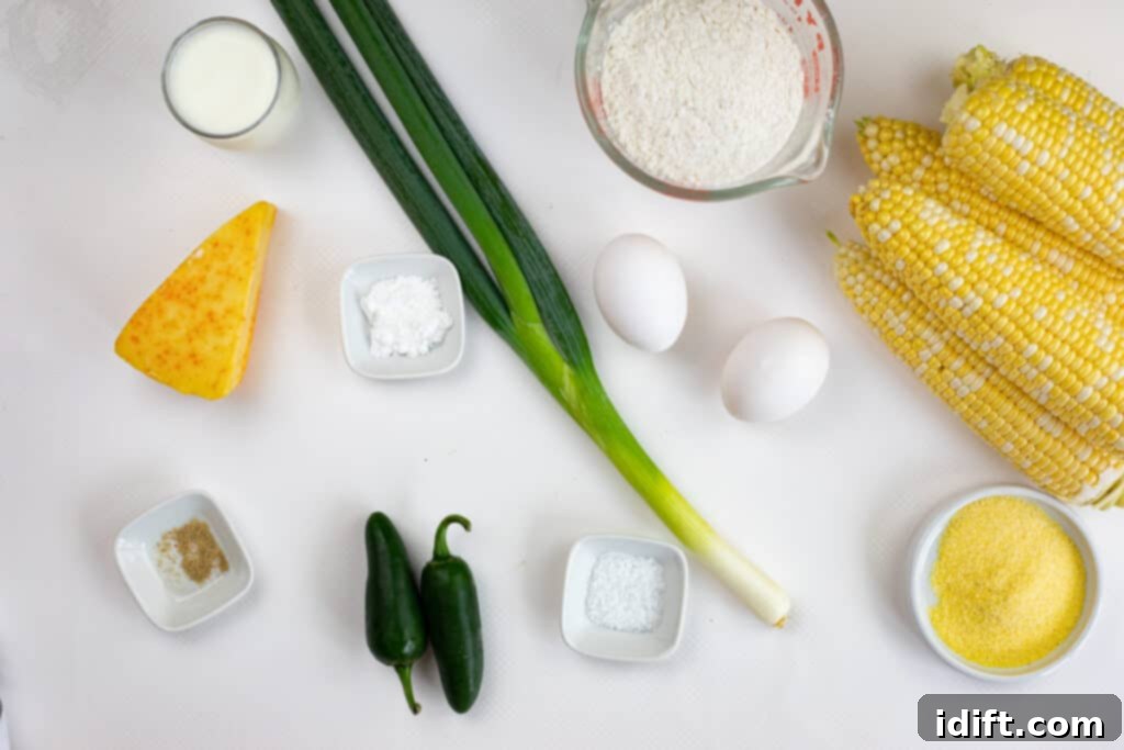 Simple Jalapeno and Applewood Smoked Cheddar Corn Fritters 5 ingredients to make corn fritters with jalapeno and appelwood smoked cheddar