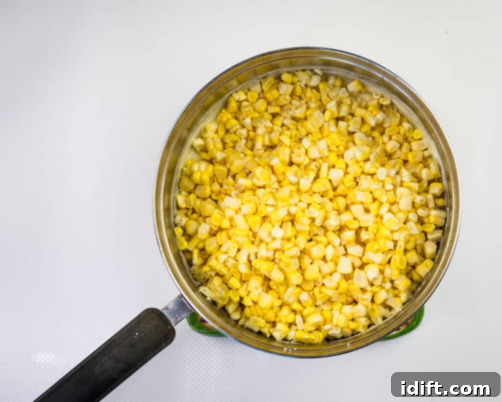 corn kernels added to sauce