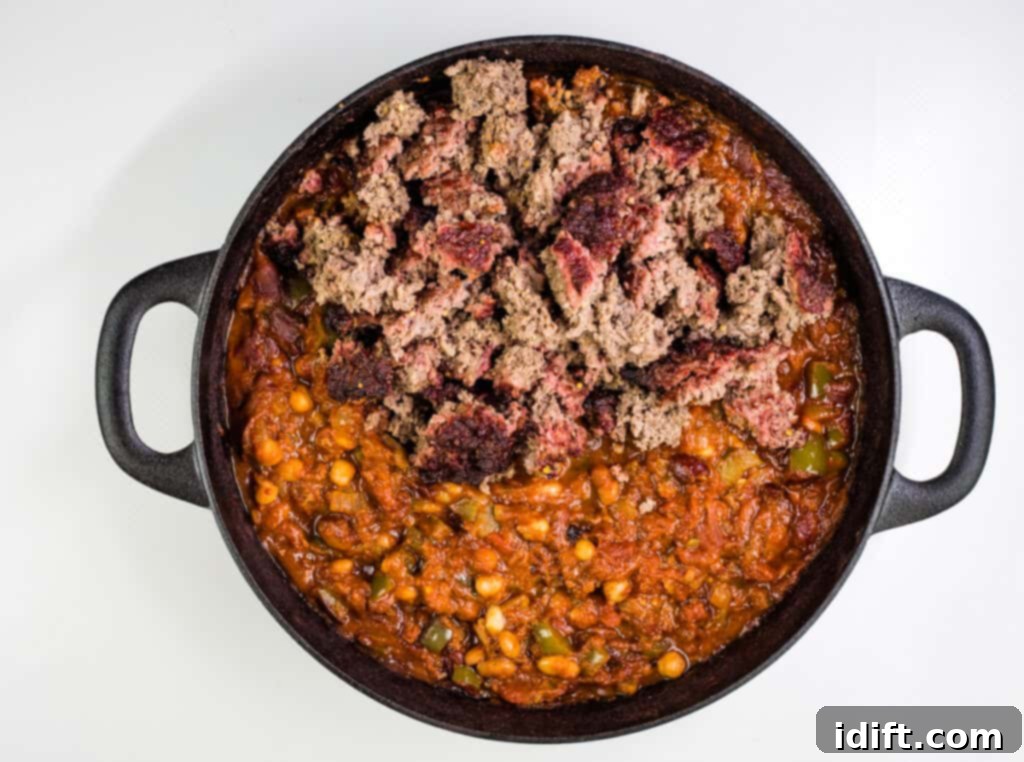 crumble in the cooked meat