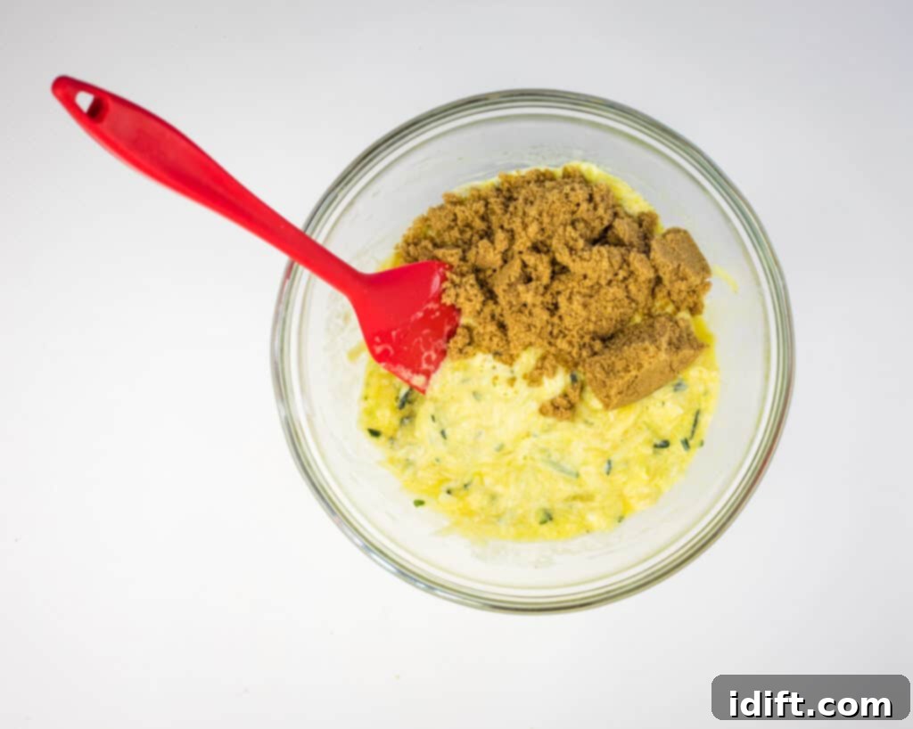 Adding brown sugar to the wet ingredients mixture