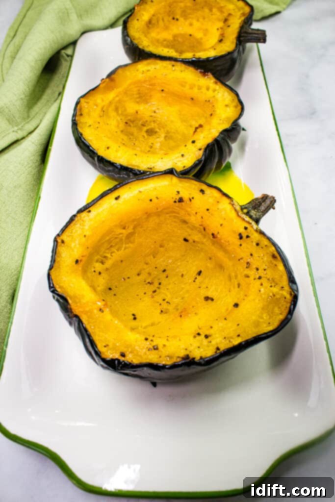 Golden Maple Acorn Squash 2 maple roasted acorn squash on a platter