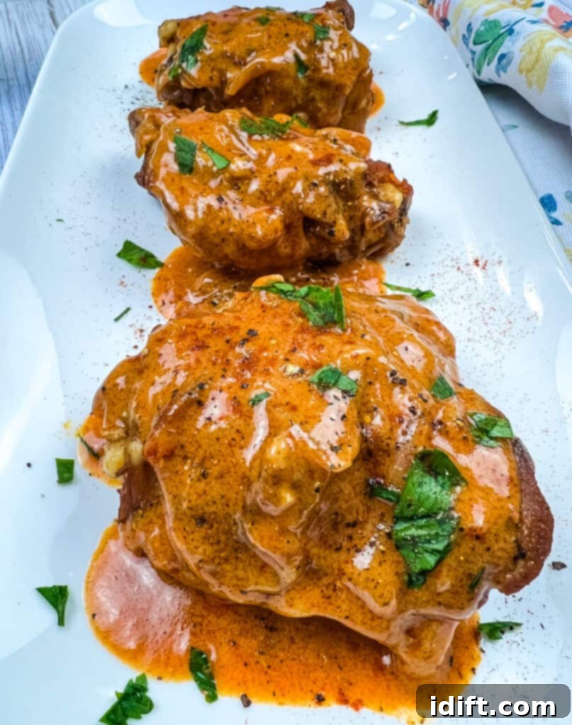 Instant Pot Chicken Paprikash served on a plate with fresh herbs