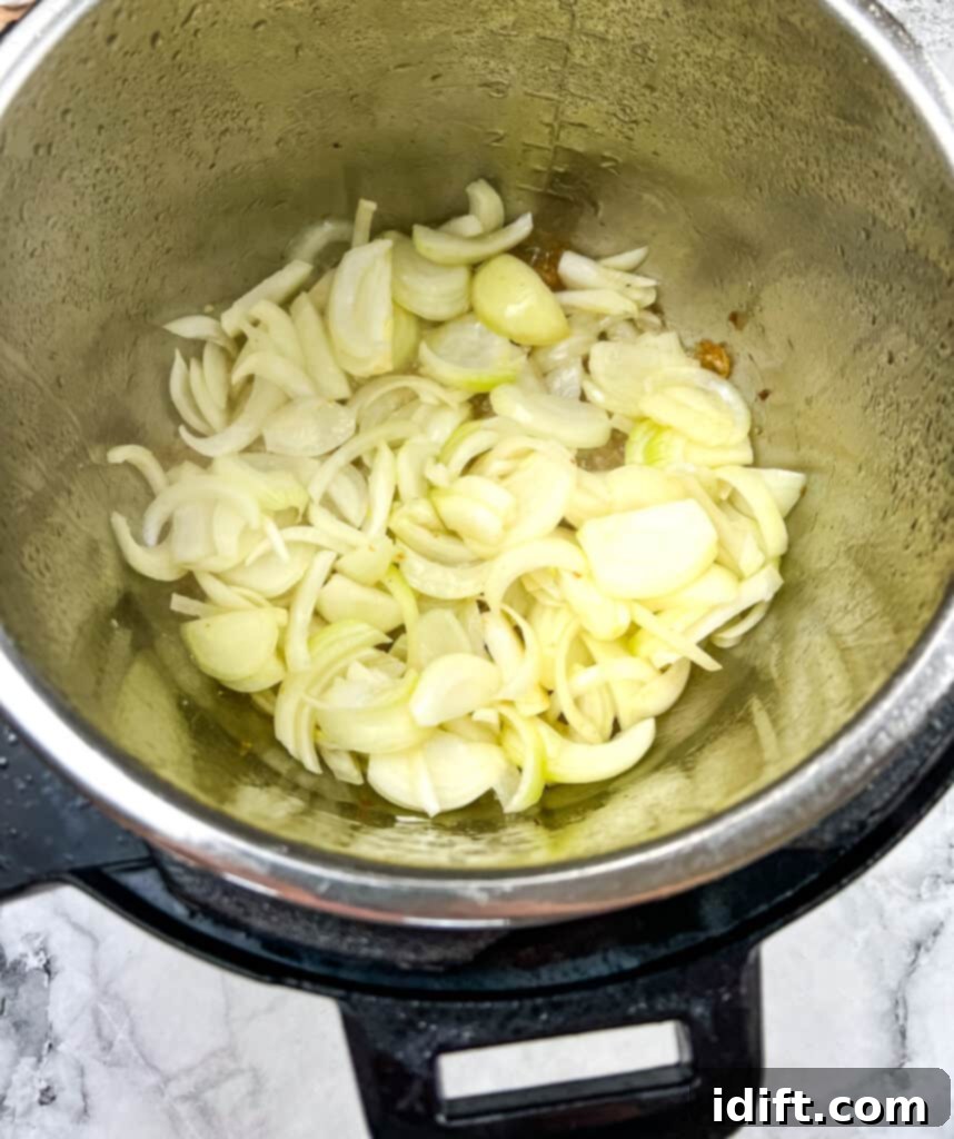 sauteeing onions to make chicken paprikash instant pot
