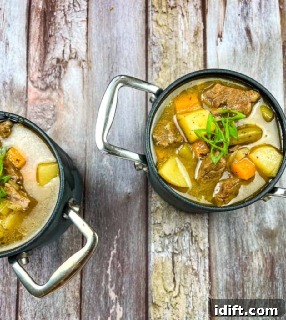 steak and potato soup instant pot in two bowls