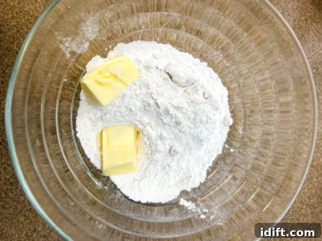 Mixing butter and flour for dumplings