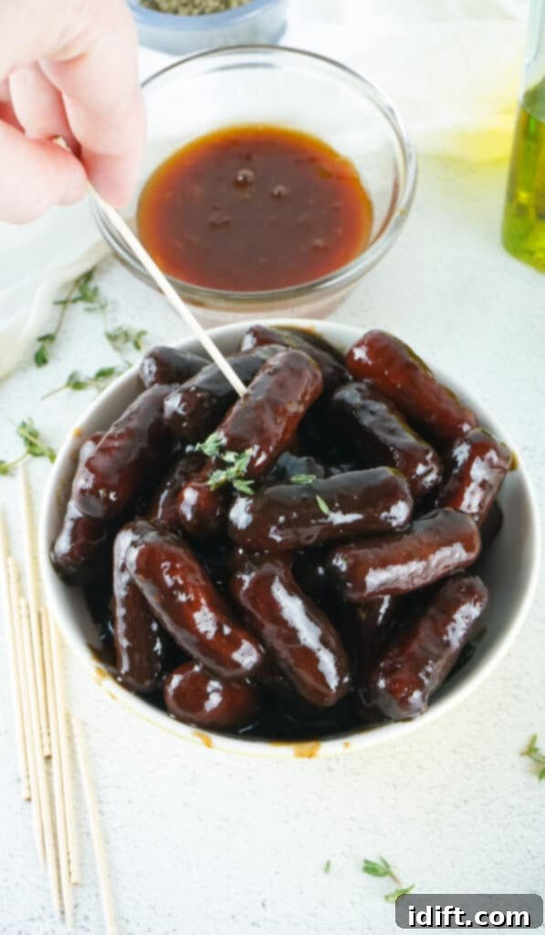 smoked little smokies in a dish, ready to be served