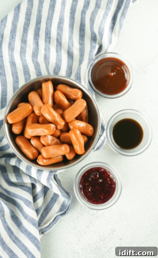 ingredients to make smoked little smokies arranged on a counter