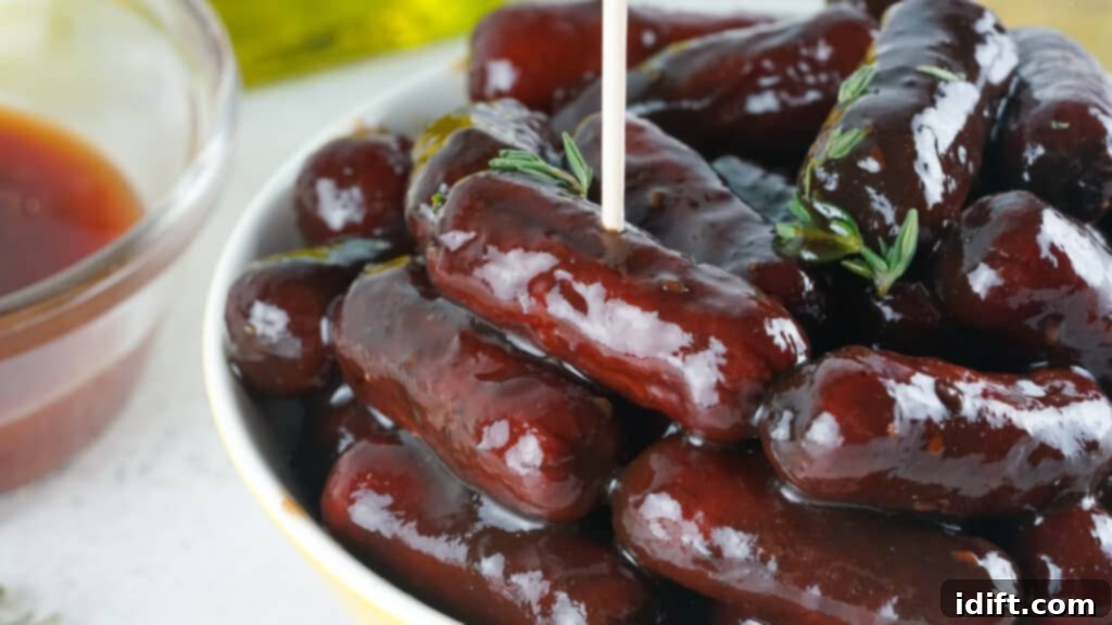 serve and enjoy! Finished smoked little smokies in a pan