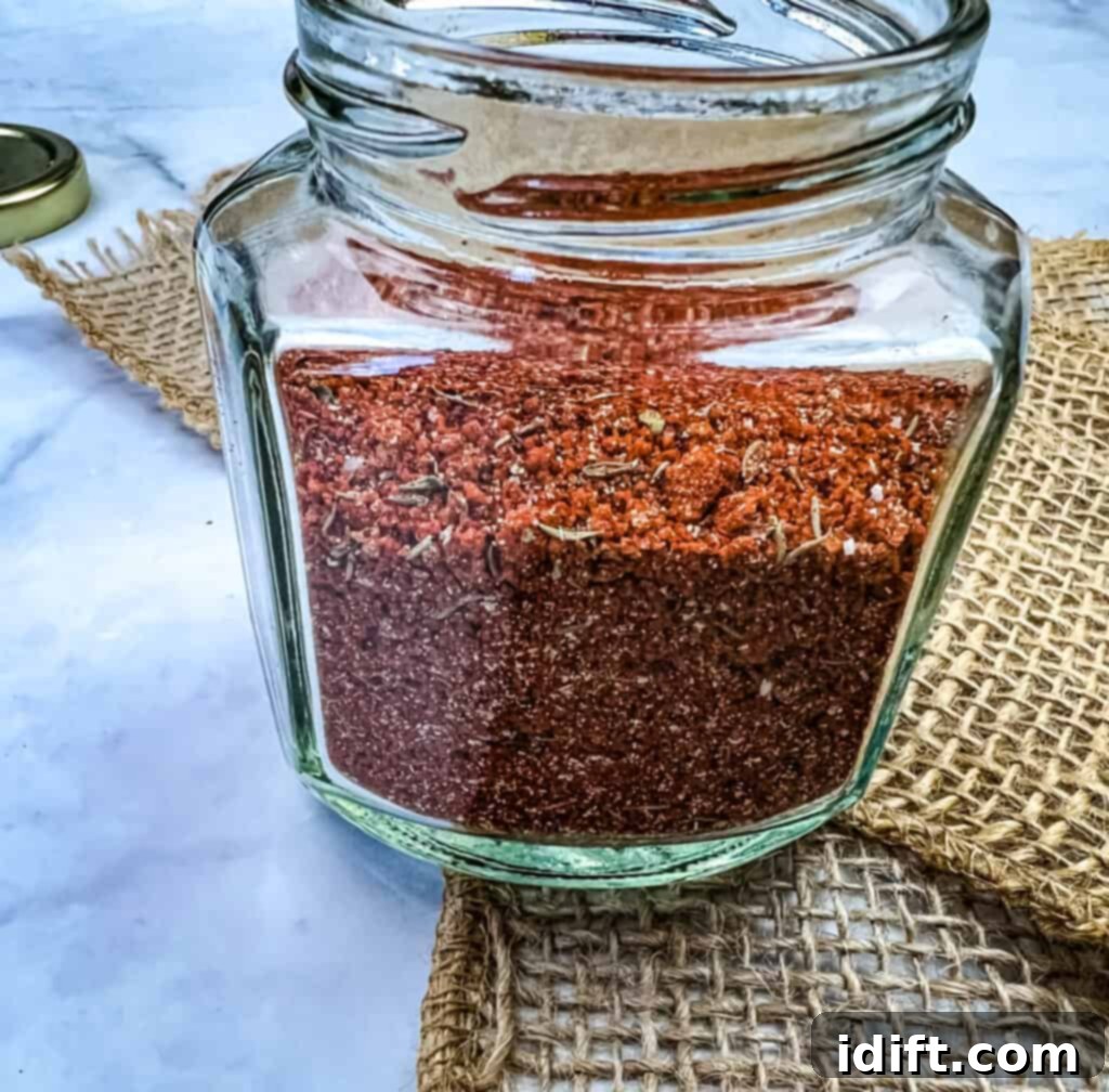 The Best Pork Rub stored in a elegant glass jar, ready for use