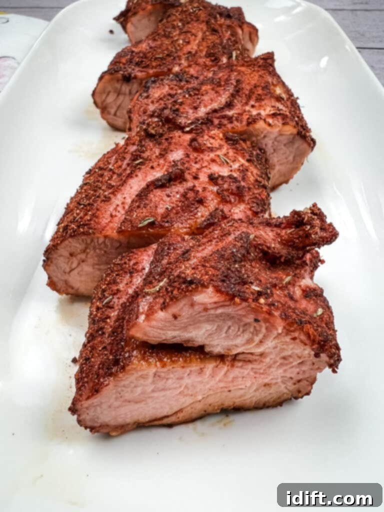 Pork tenderloin generously coated in the best pork rub recipe, ready for cooking