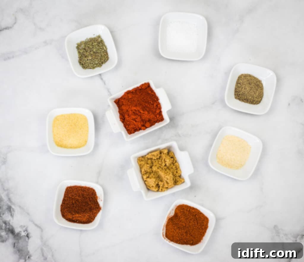 All the individual ingredients laid out for making the best pork rub