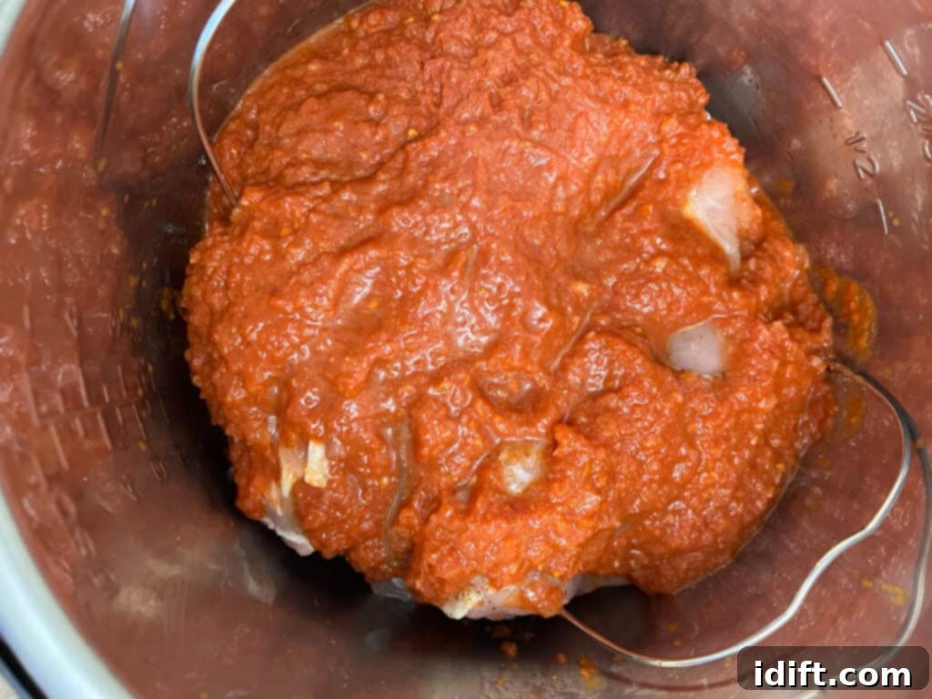 Easy Instant Pot Chicken Tinga 6 add pureed onions and tomatoes