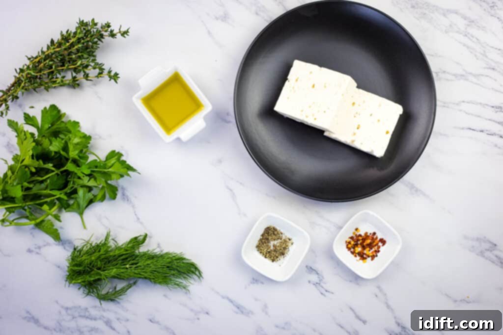 Ingredients to make grilled feta with herbs