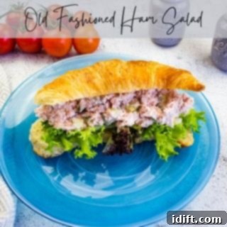 old fashioned ham salad on a blue plate