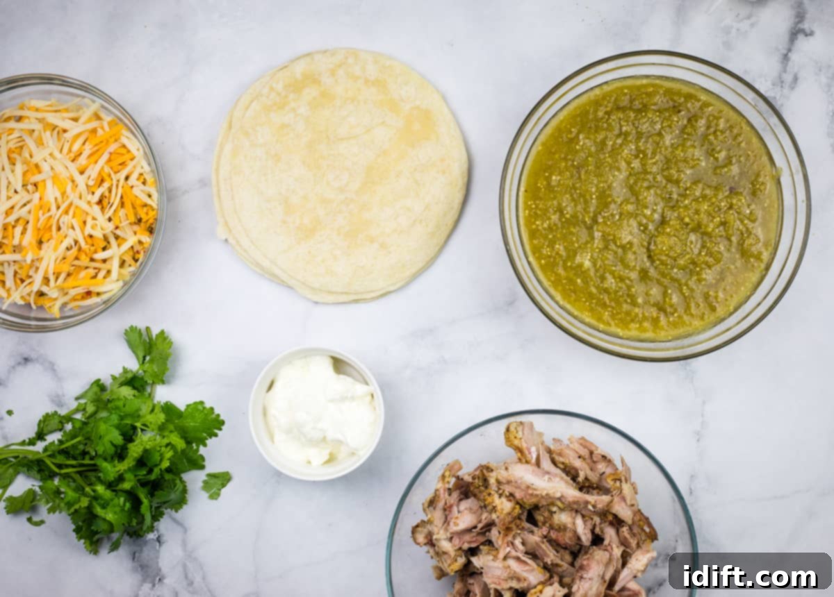 Ingredients to make smoked chicken enchiladas.