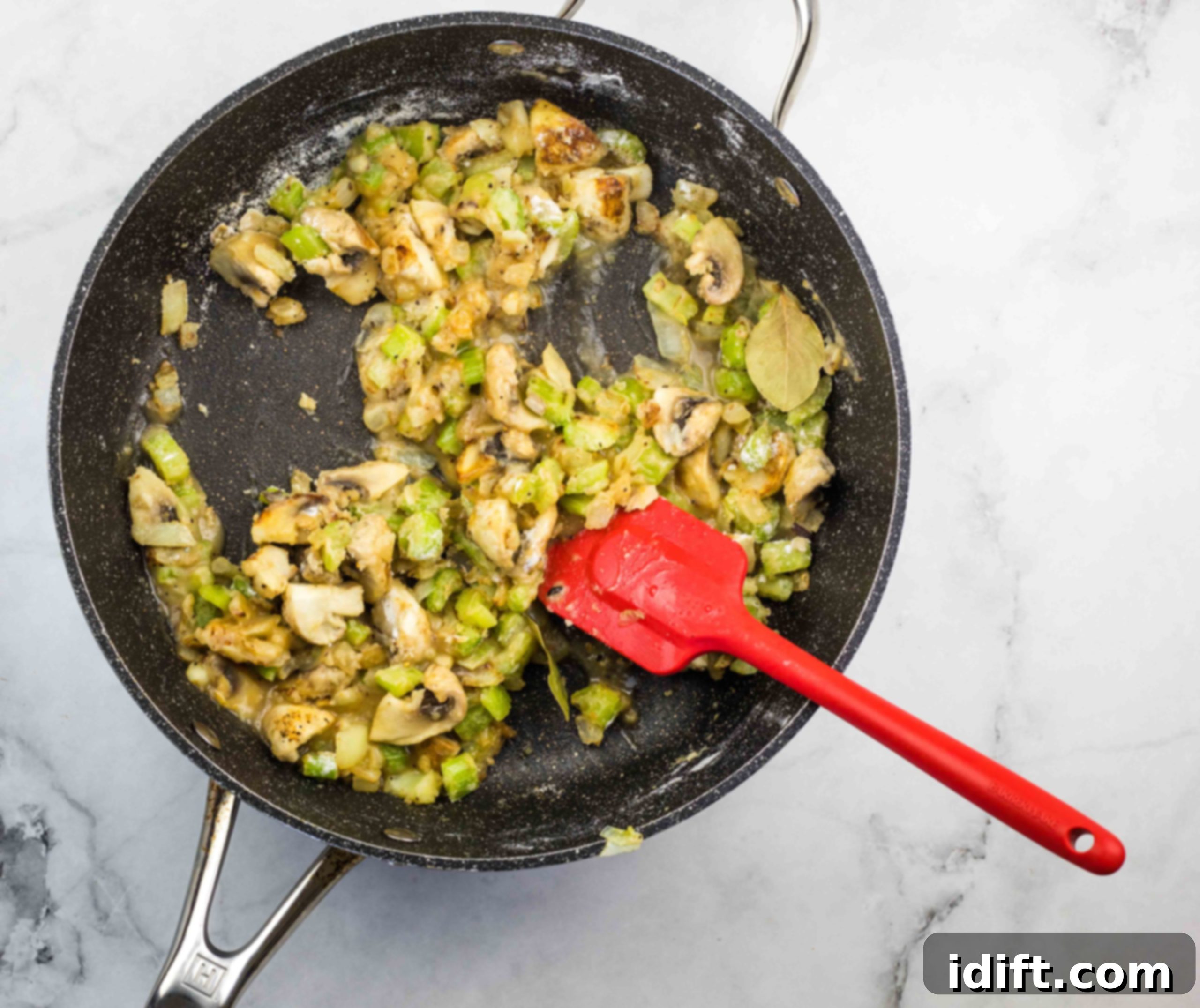 Cooking the flour then add the broth.