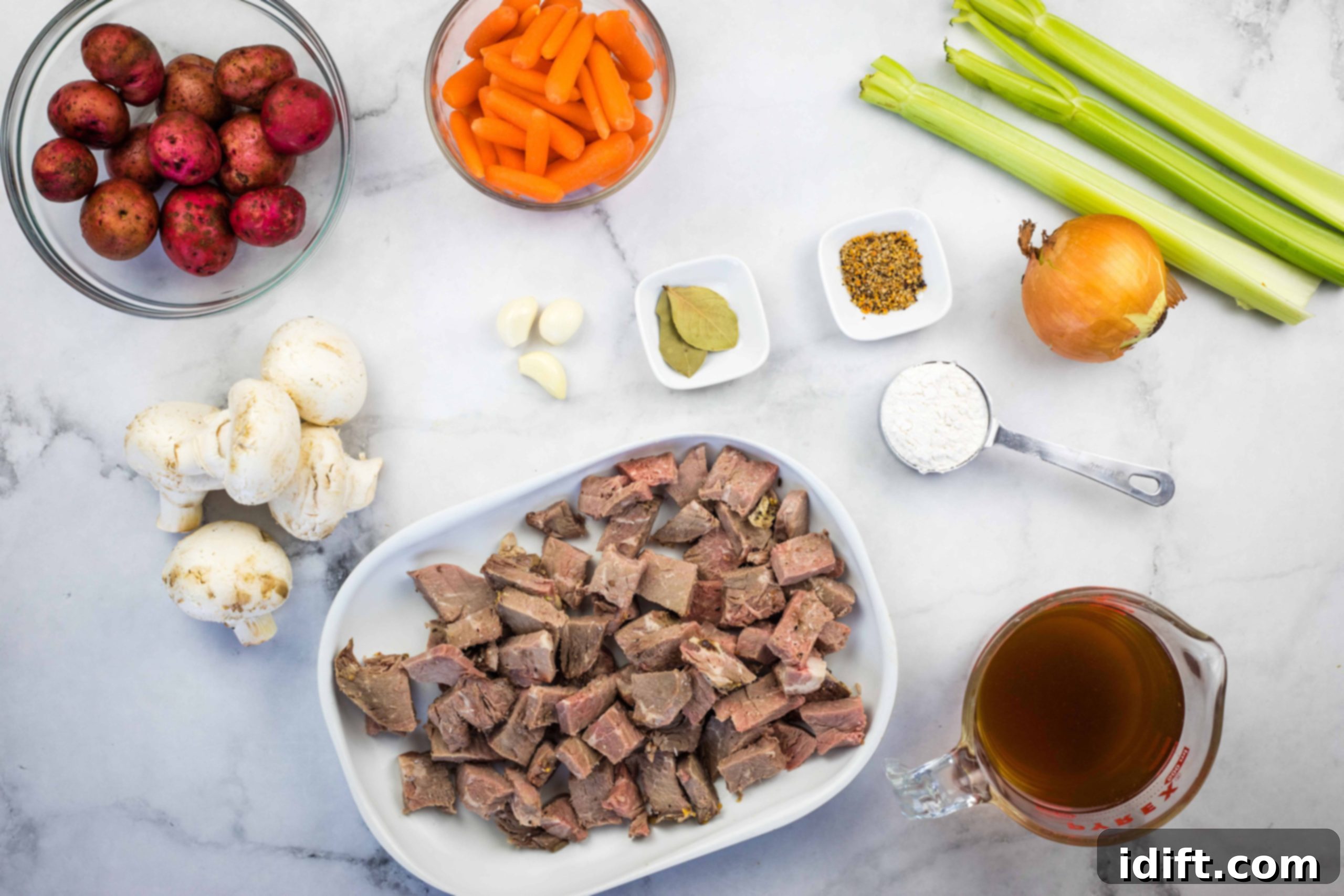 Ingredients to make leftover roast beef stew.