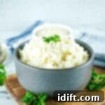 Foolproof Instant Pot Rice 9 A bowl of rice that was cooked in the Instant Pot, presented horizontally.