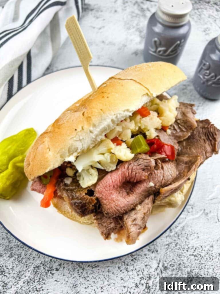 Easy Instant Pot Italian Beef Sandwiches 4 Italian beef sandwich on a plate