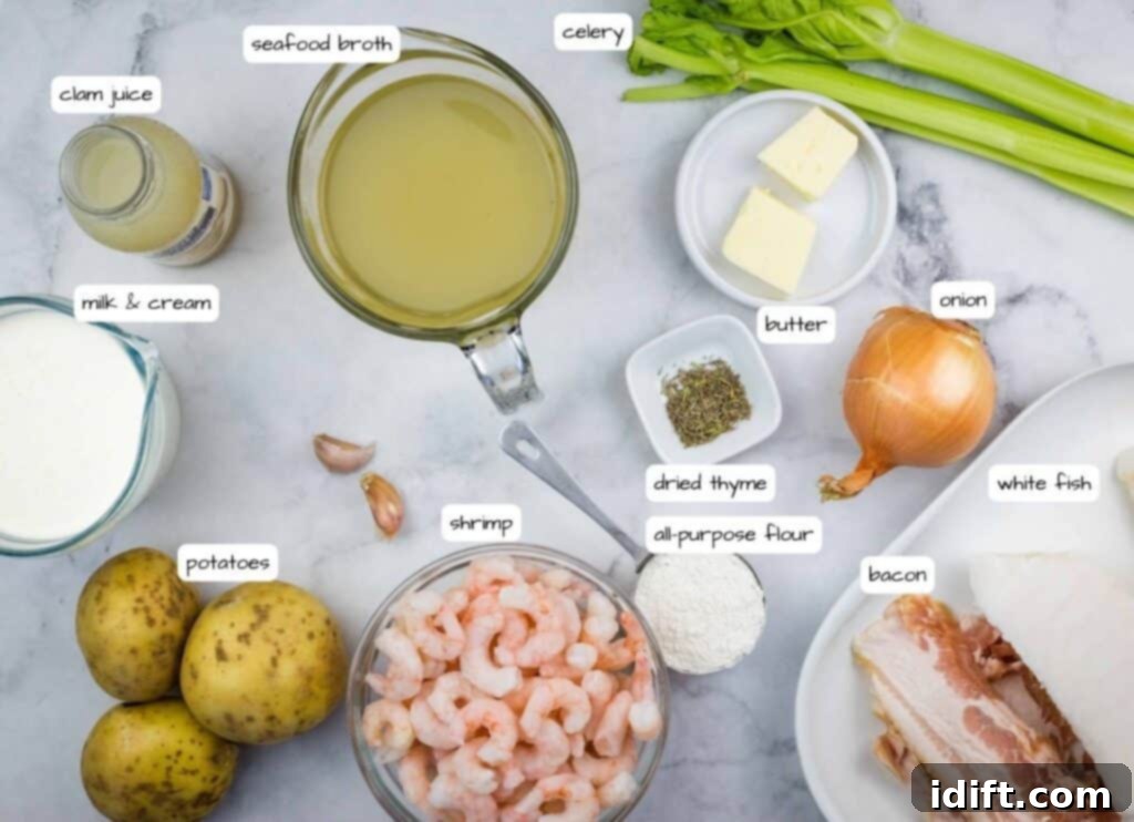 Ingredients for Fully-Loaded Seafood Chowder.
