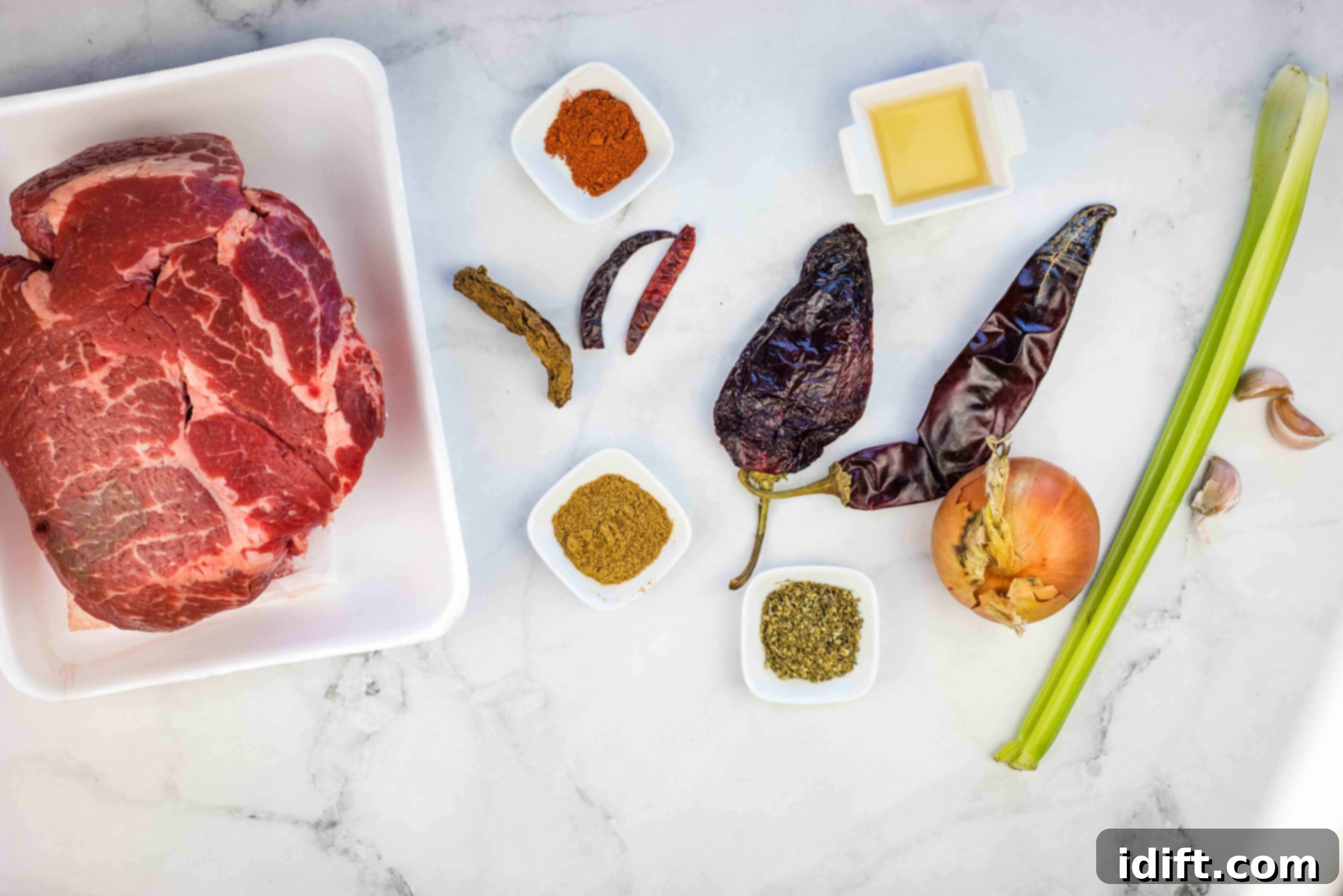 Ingredients to make birria tacos.