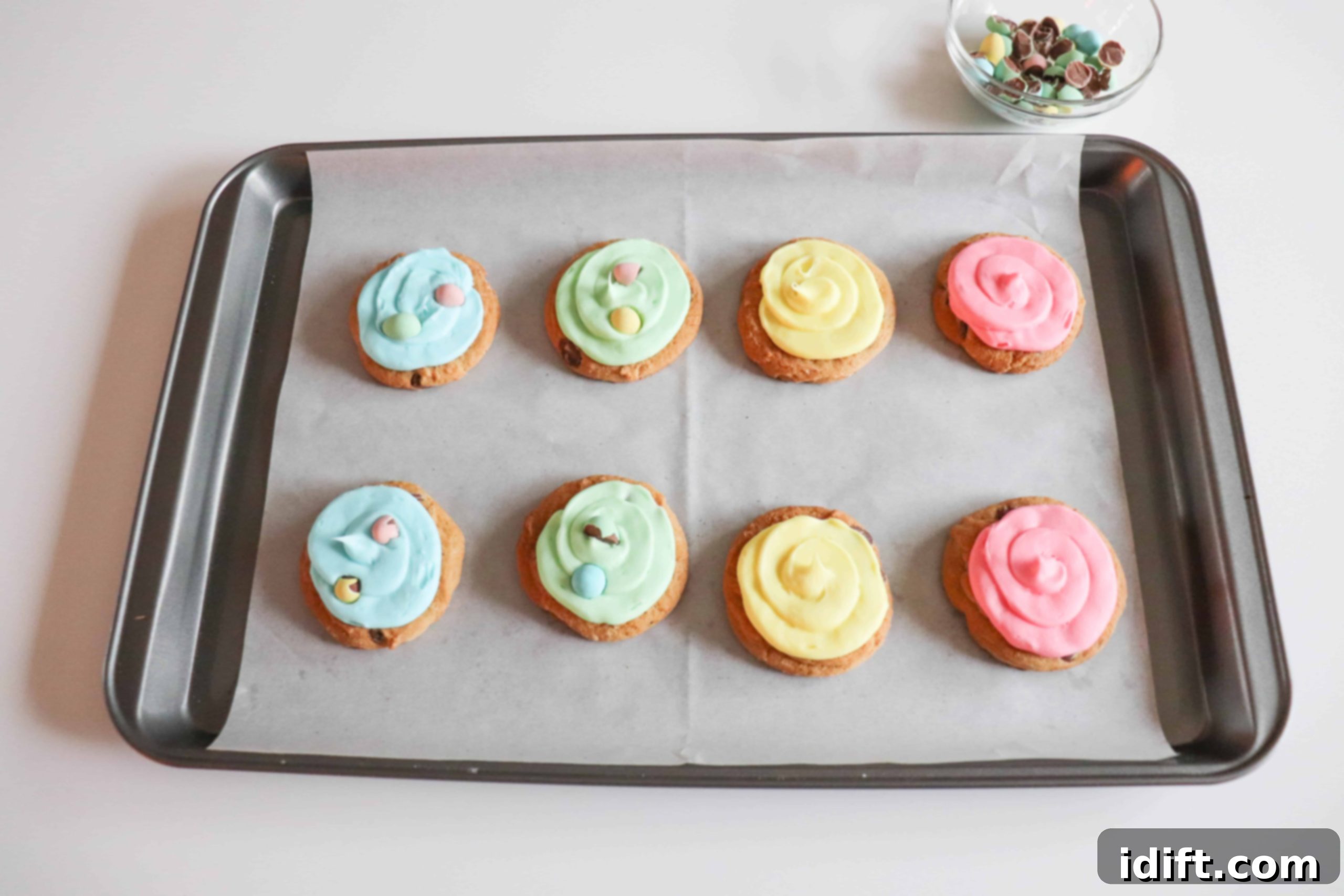 Iced baked cookies with colorful frosting