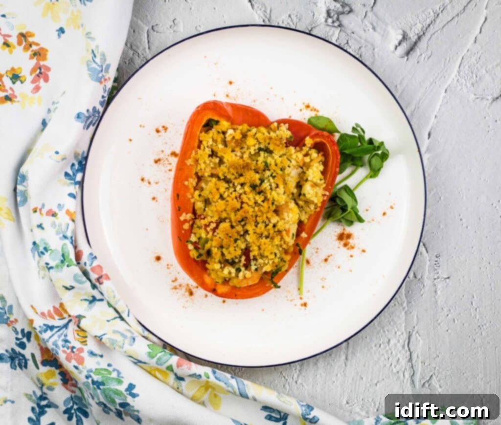 seafood stuffed bell peppers, freshly baked and golden
