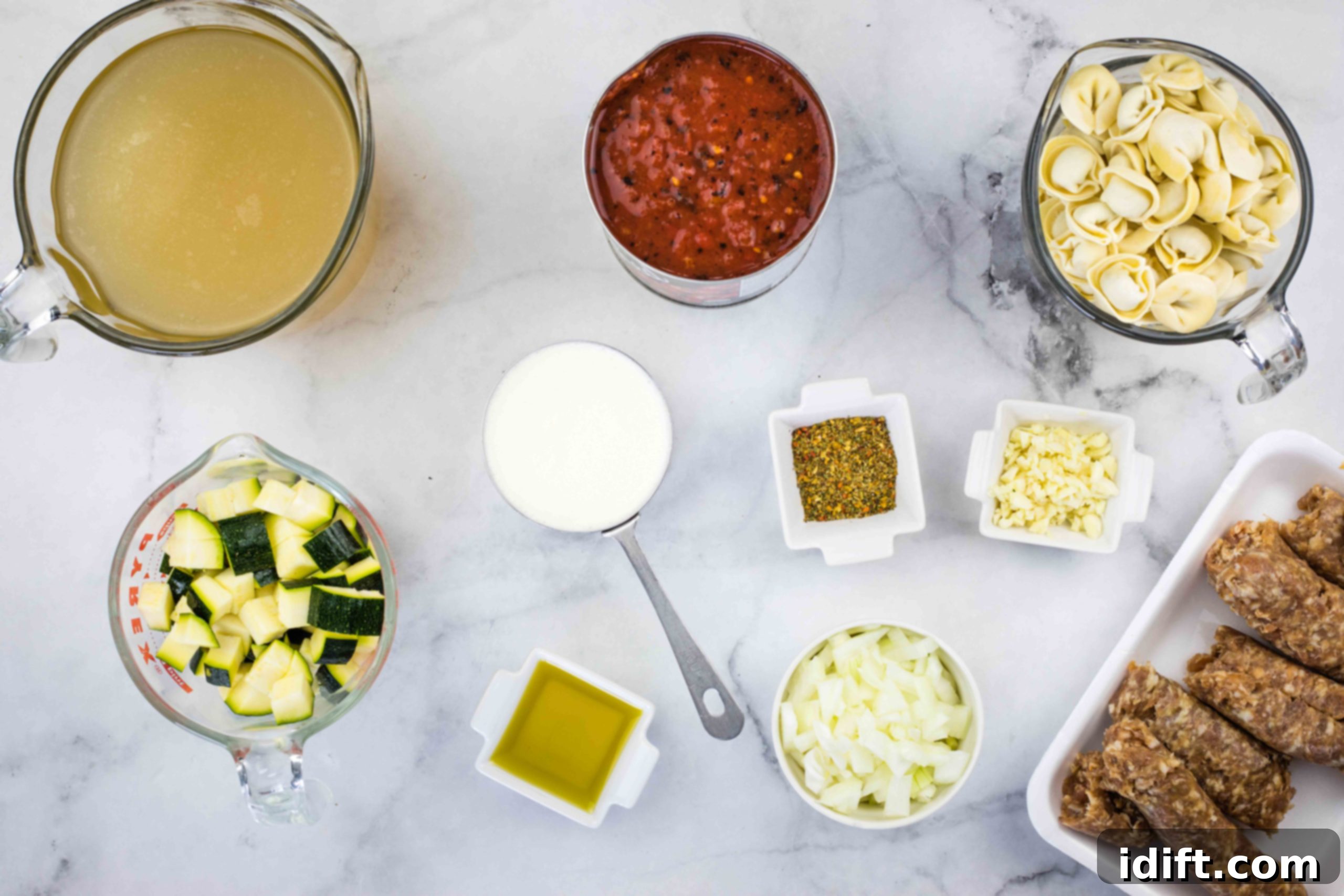 Creamy Instant Pot Sausage and Tomato Tortellini Soup 5 Prepped ingredients to make Instant Pot tortellini soup