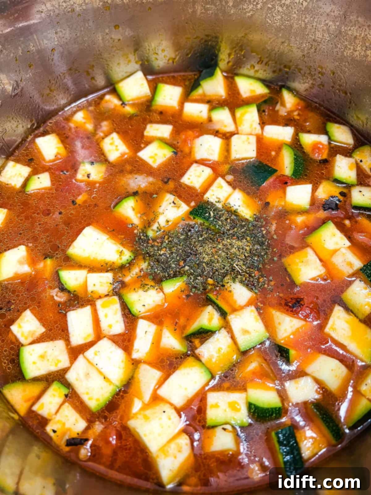 Creamy Instant Pot Sausage and Tomato Tortellini Soup 7 Tortellini and zucchini added and ready for the final cook