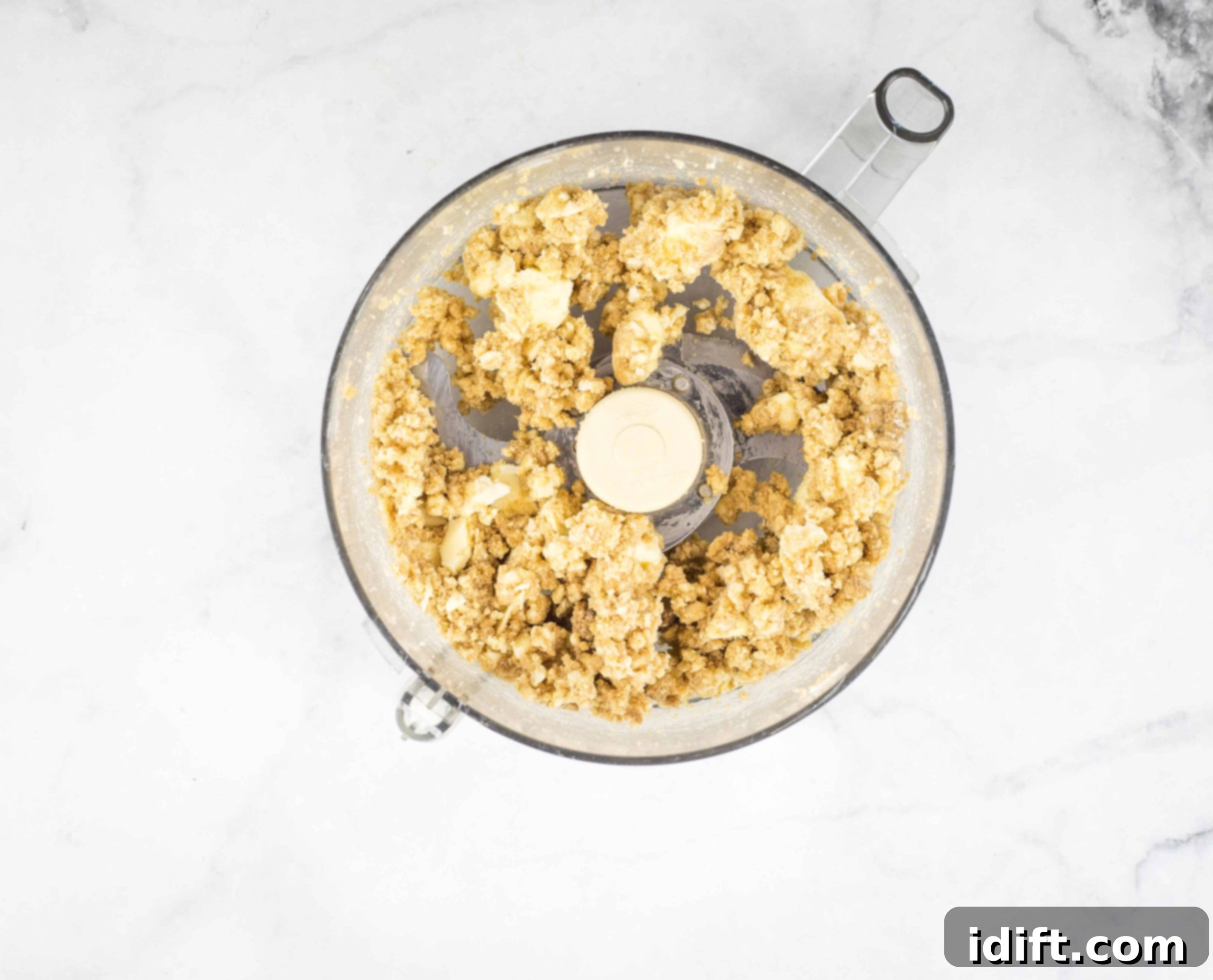 Pulse the butter, flour, and sugar.