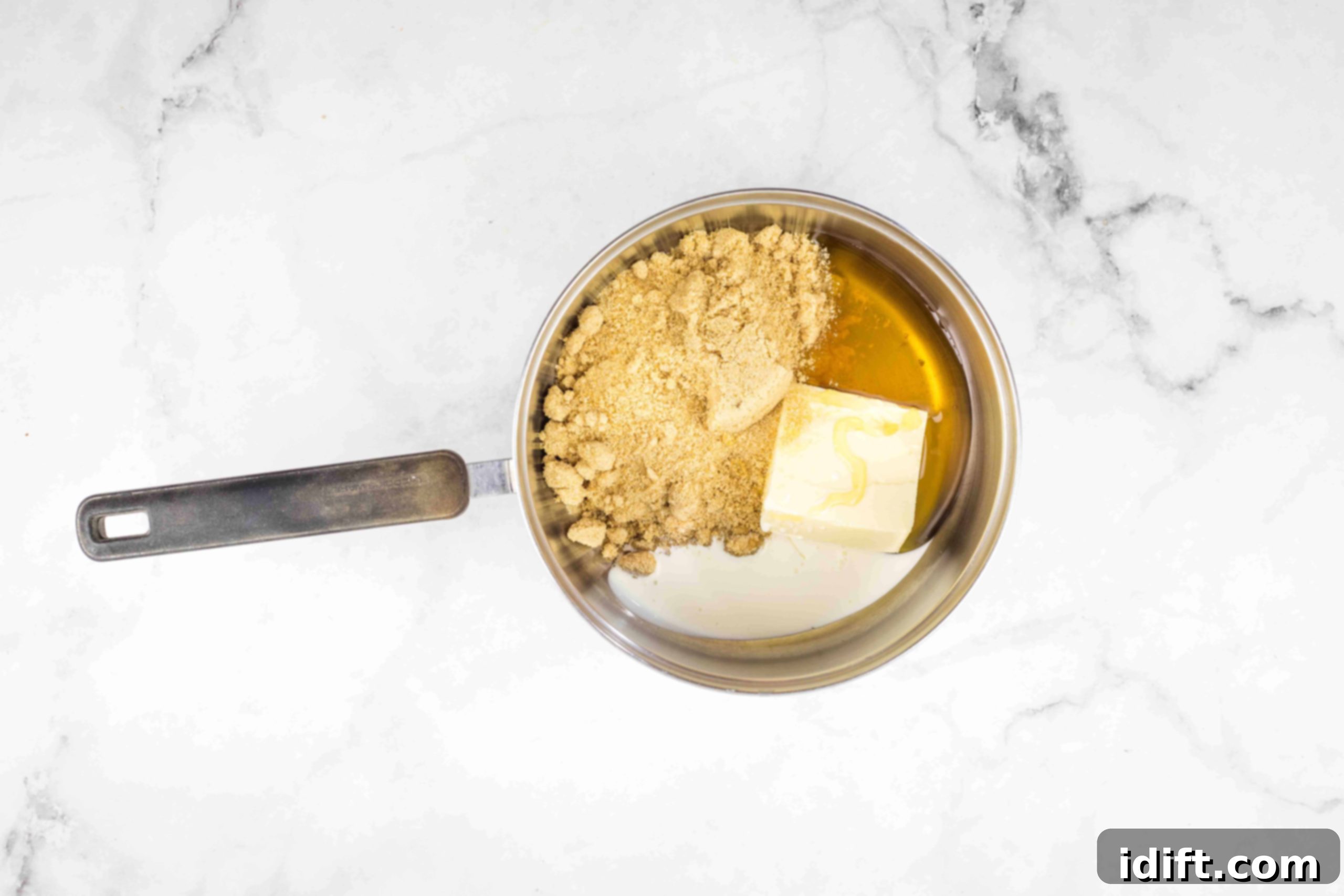 melt the butter and sugar to make maple pecan pie bars