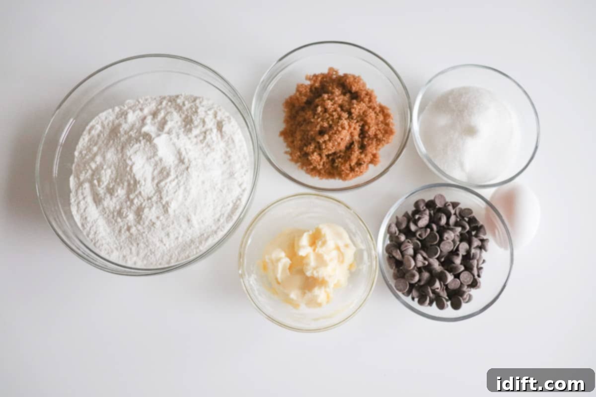 Decadent Frosted Chocolate Chip Delights 4 All ingredients for cookie frosted chocolate chip cookies laid out