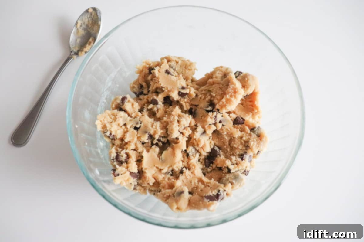 Decadent Frosted Chocolate Chip Delights 5 Cookie dough mixture in a bowl