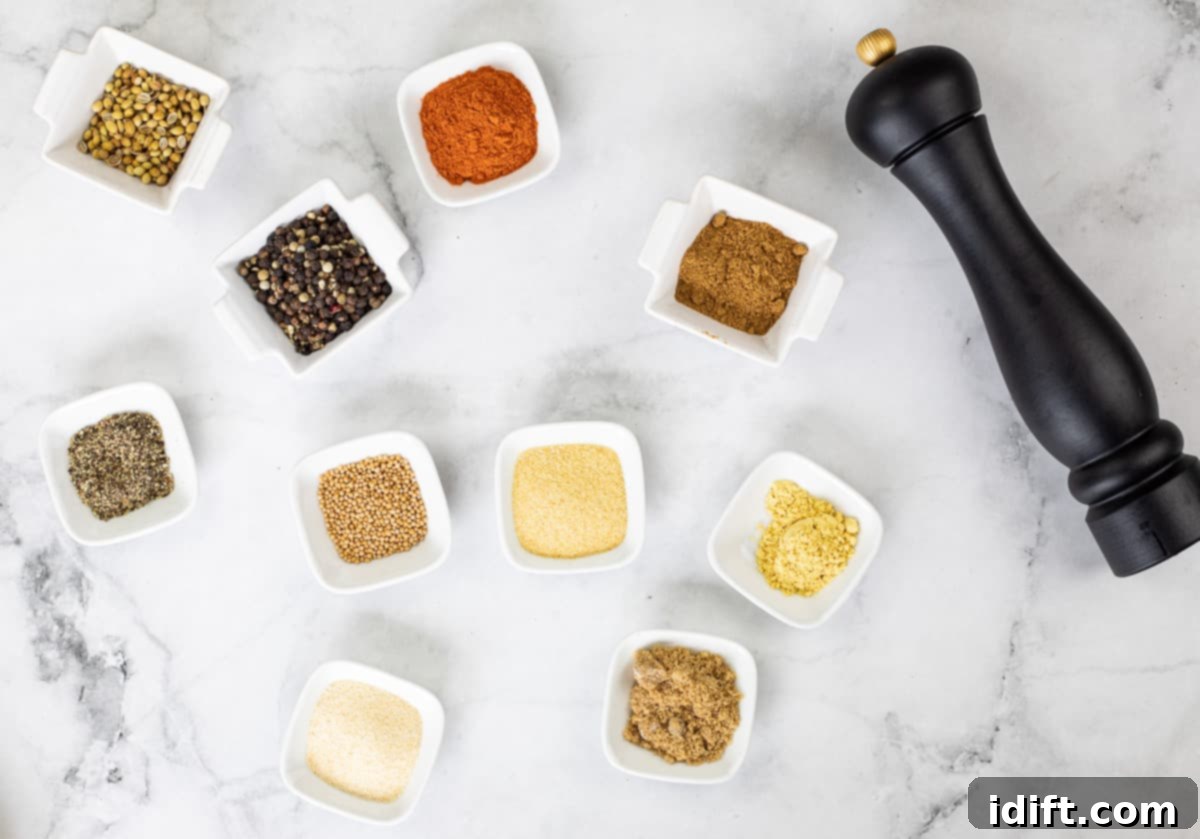 pastrami rub ingredients laid out on a surface