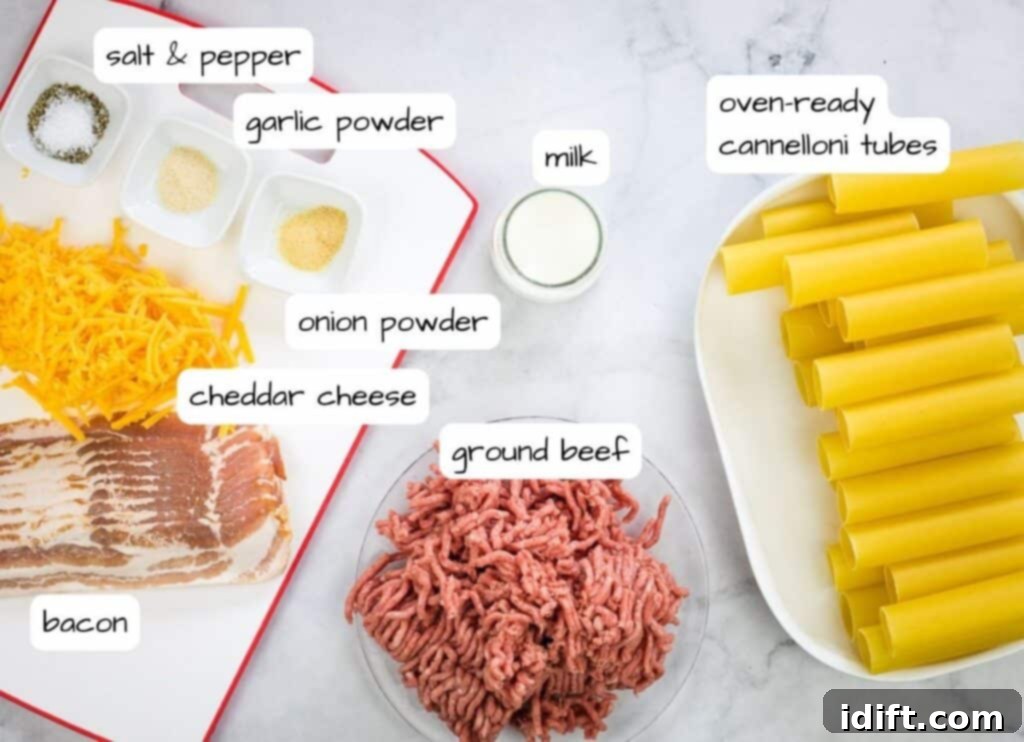 The organized ingredients for Smoked Shotgun Shells laid out on a clean white table, ready for preparation.
