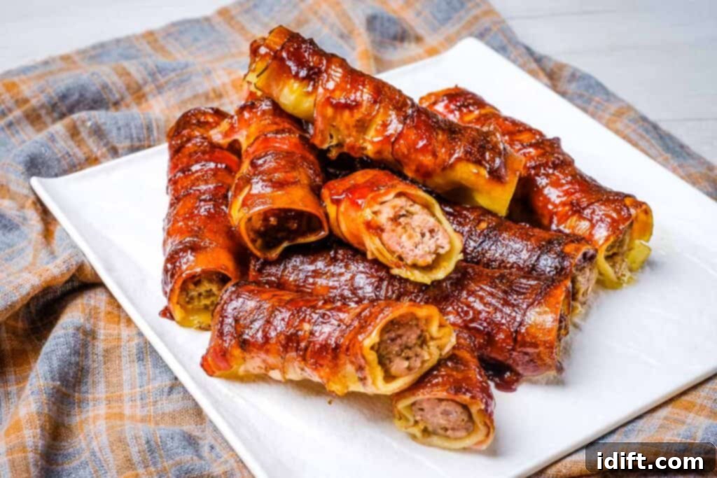 Smoked Shotgun Shells served on a white plate, garnished and ready to eat.