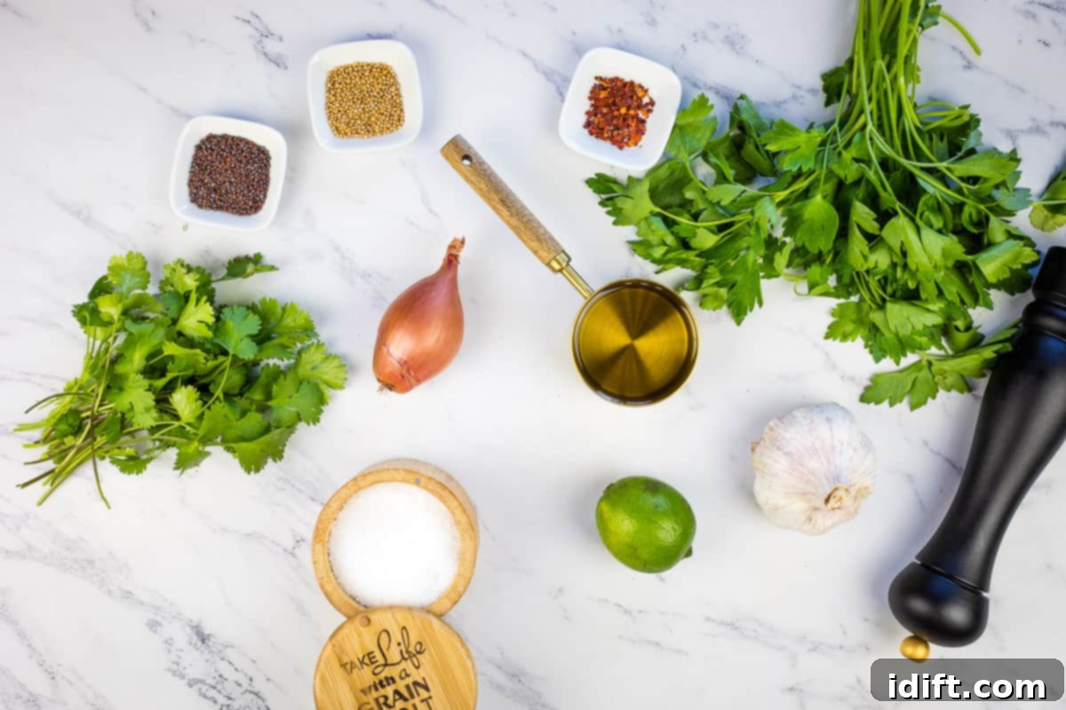ingredients to make mustard seed chimichurri