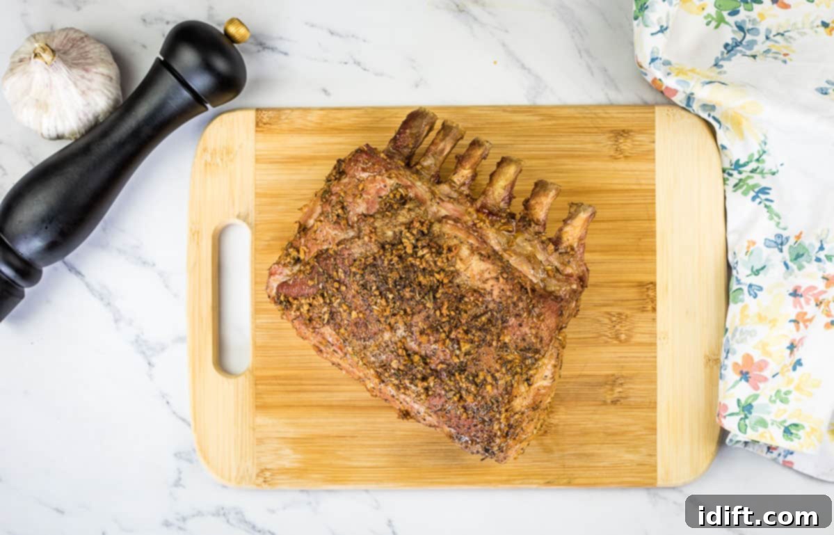 Slow-Smoked Pork Rack 8 smoked and ready to cut, showing the beautiful crust and smoke ring